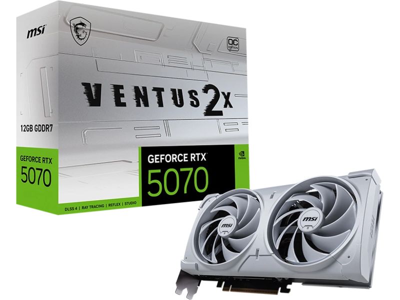 MSI Grafikkarte GeForce RTX 5070 VENTUS 2X OC Weiss 12 GB Gamer-Grafikkarte mit 12 GB GDDR7-Speicher, ermöglicht Auflösungen bis zu 8k