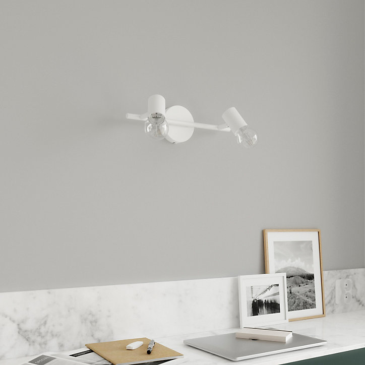 Réglette spot 2 lumières E27 8.6W GoodHome Ghlin blanc mat L.33 x L.15 x H.15 cm