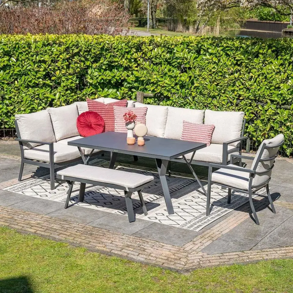 Sergio lounge-diningset - 3-delig - links - carbon black - desert sand