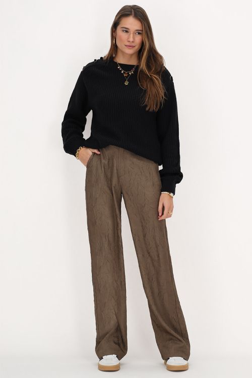 Bruine pantalon met structuur en blinde knoop