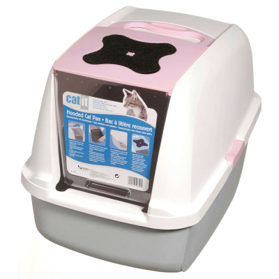 Catit Katzentoilette gross mit Abdeckung pink/weiss/grau