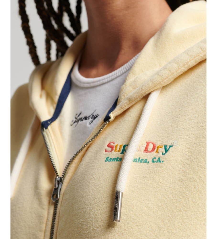 Moletom com capuz e zíper Superdry Vintage Rainbow Logo na cor amarela