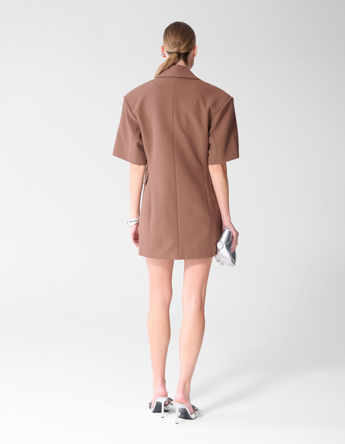 Short Sleeve Blazer Mini Jurk Bruin