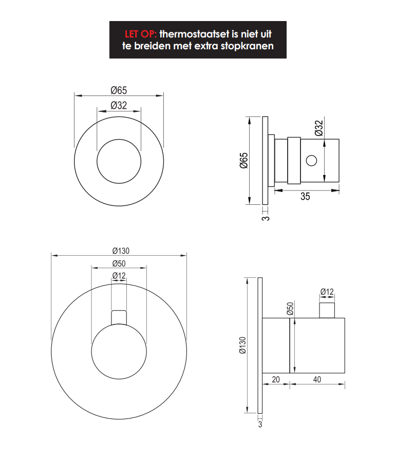 Brauer Brushed Edition inbouwthermostaat met 2 stopkranen RVS geborsteld PVD
