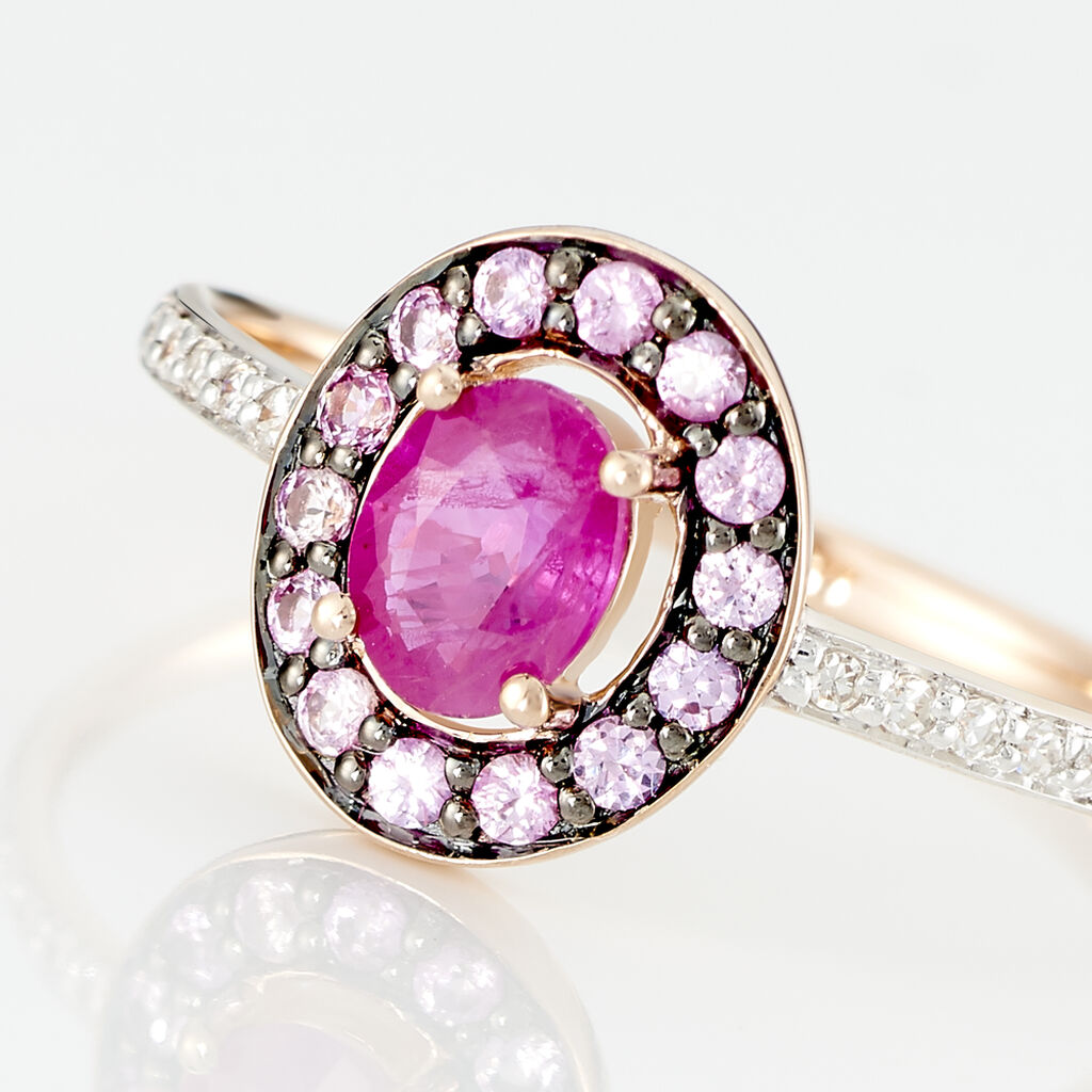 Bague Leona Or Rose Rubis Et Saphir Et Diamant