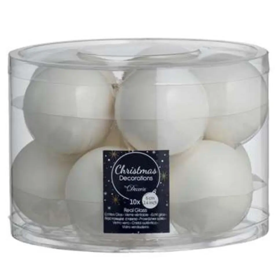 Kerstballen, 10 stuks - wit - Ø6 cm