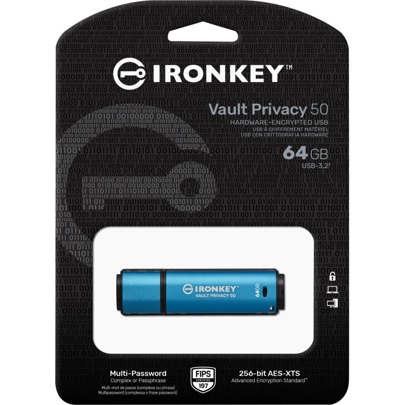 Kingston Technology IronKey 64Go Vault Privacy 50 chiffrée AES-256, FIPS 197