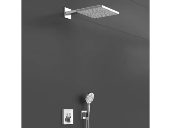 Colonne de douche encastrée thermostatique HANSGROHE ShowerSelect Square chromé + nettoyant Briochin