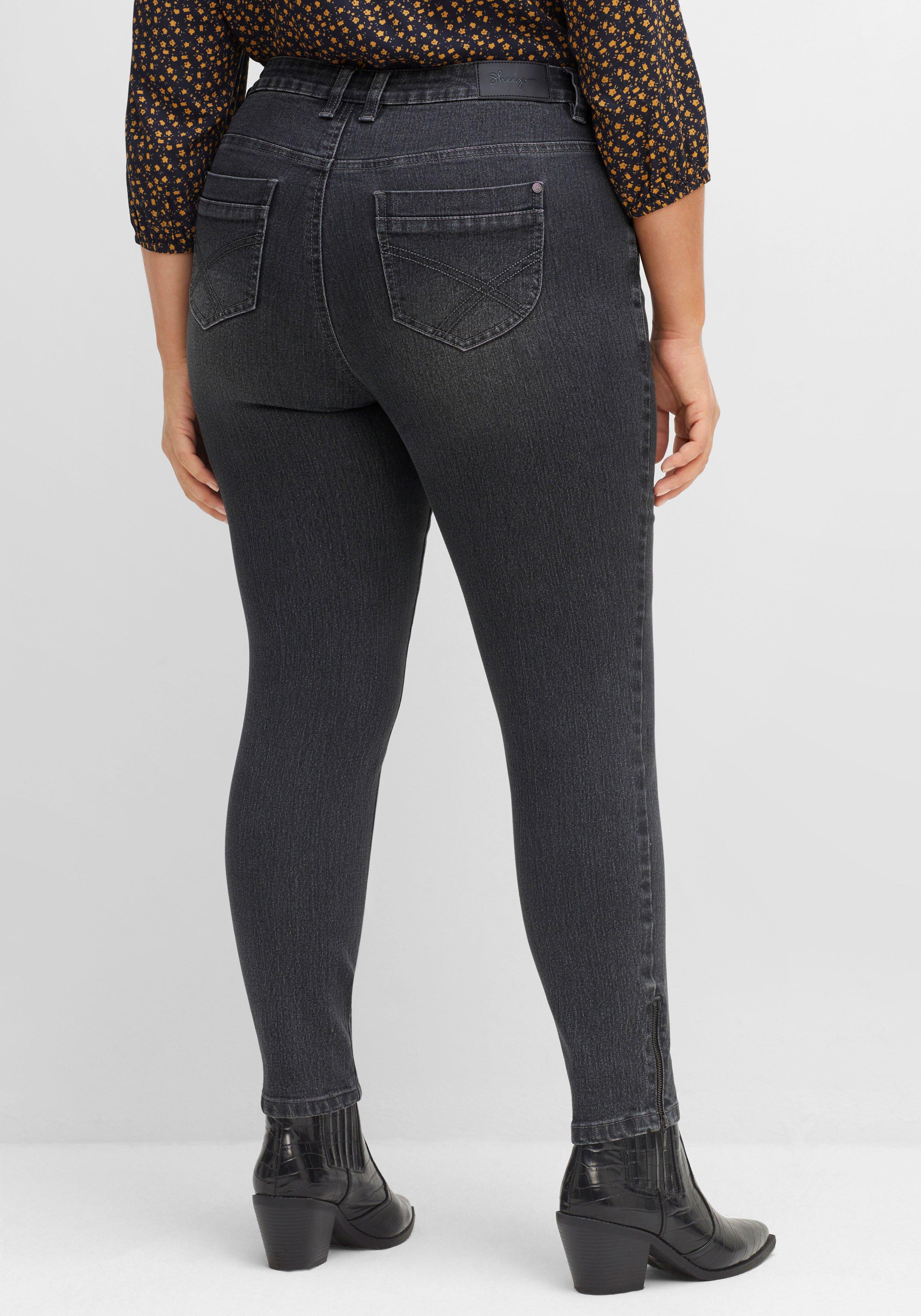 Schmale Jeans mit Zippern am Saumabschluss