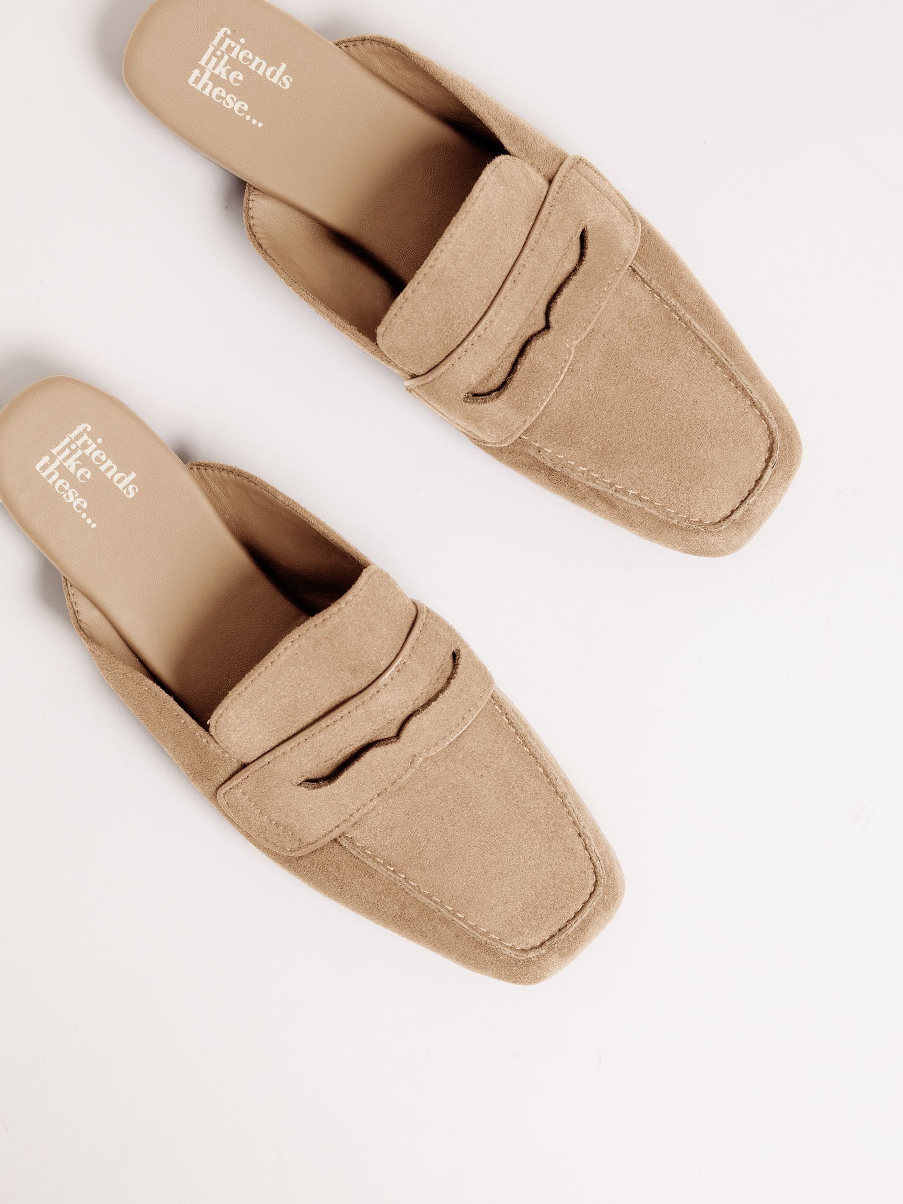 Licht beige - Friends Like These Square Toe Comfort Faux Suede Mule Loafer Shoes