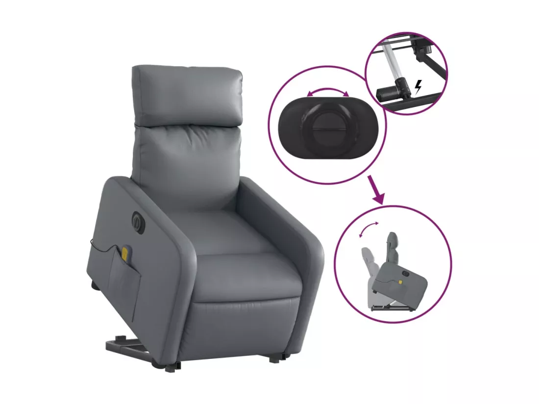 Fauteuil inclinable massant électrique gris similicuir
