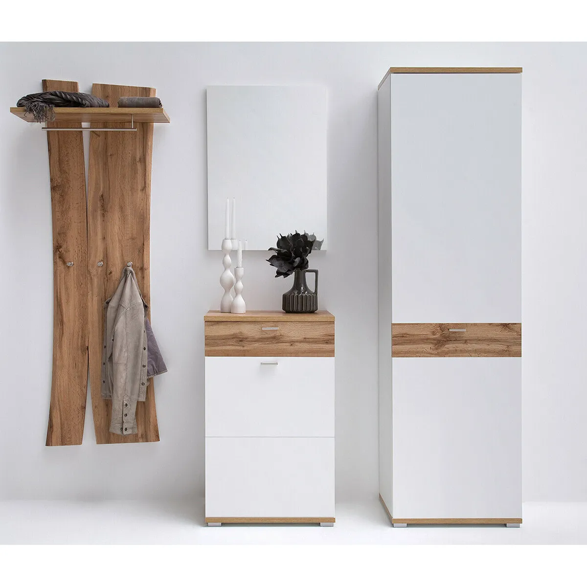 pegane Ensemble de vestiaire 4 pièces - Blanc/Chêne