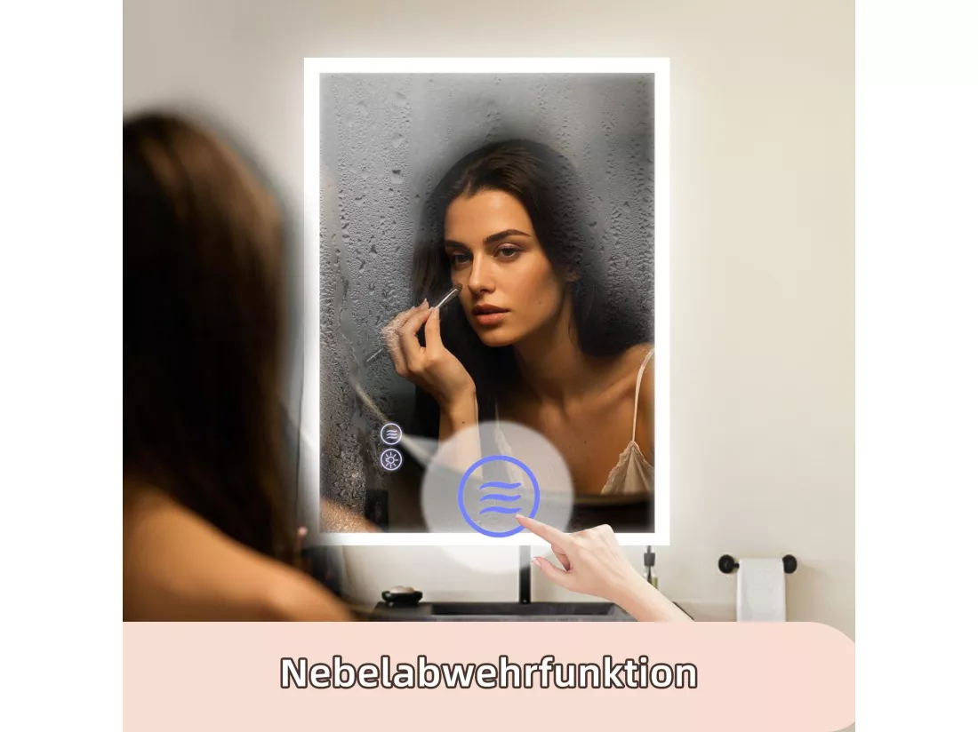 NETTLIFE Miroir avec lumière - 60x80cm Miroir mural LED Verre antidéflagrant Miroir de salle de bain avec miroir tactile