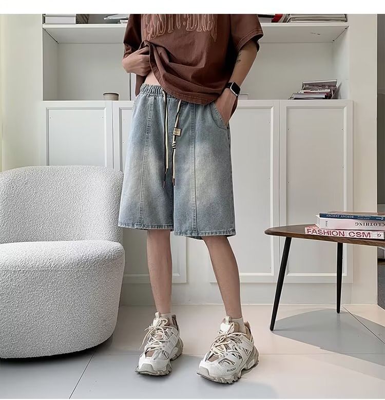 farrahces - Gewassen denim shorts met trekkoordtaille