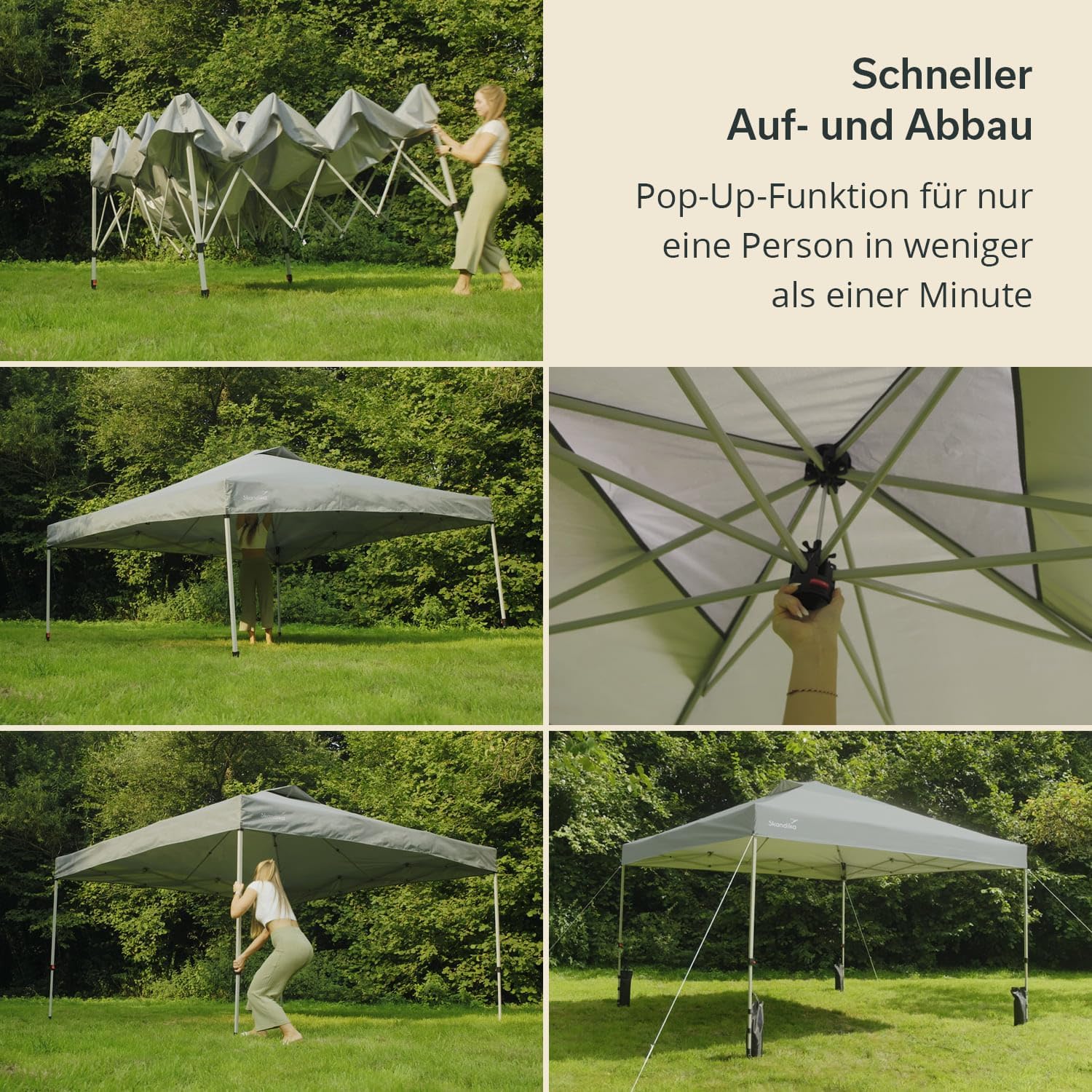 Skandika Pavillon Solvorn 3,6 x 3,6 m | patentierter Einhand-Mechanismus, Pop Up Faltpavillon mit Stahlgestell, UV-Schutz 50+, wetterfest, feuerfest CPAI-84, 3 m Höhe, Partyzelt | Garten, Camping