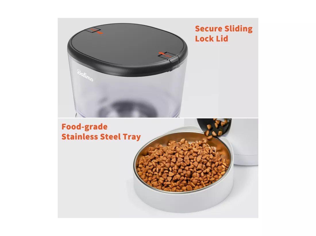 Balimo 4L Distributeur Croquettes Chat Automatique,Bol en Acier Inoxydable pour Animaux Domestiques,Distributeur De Nourriture SèChe pour Chats（B