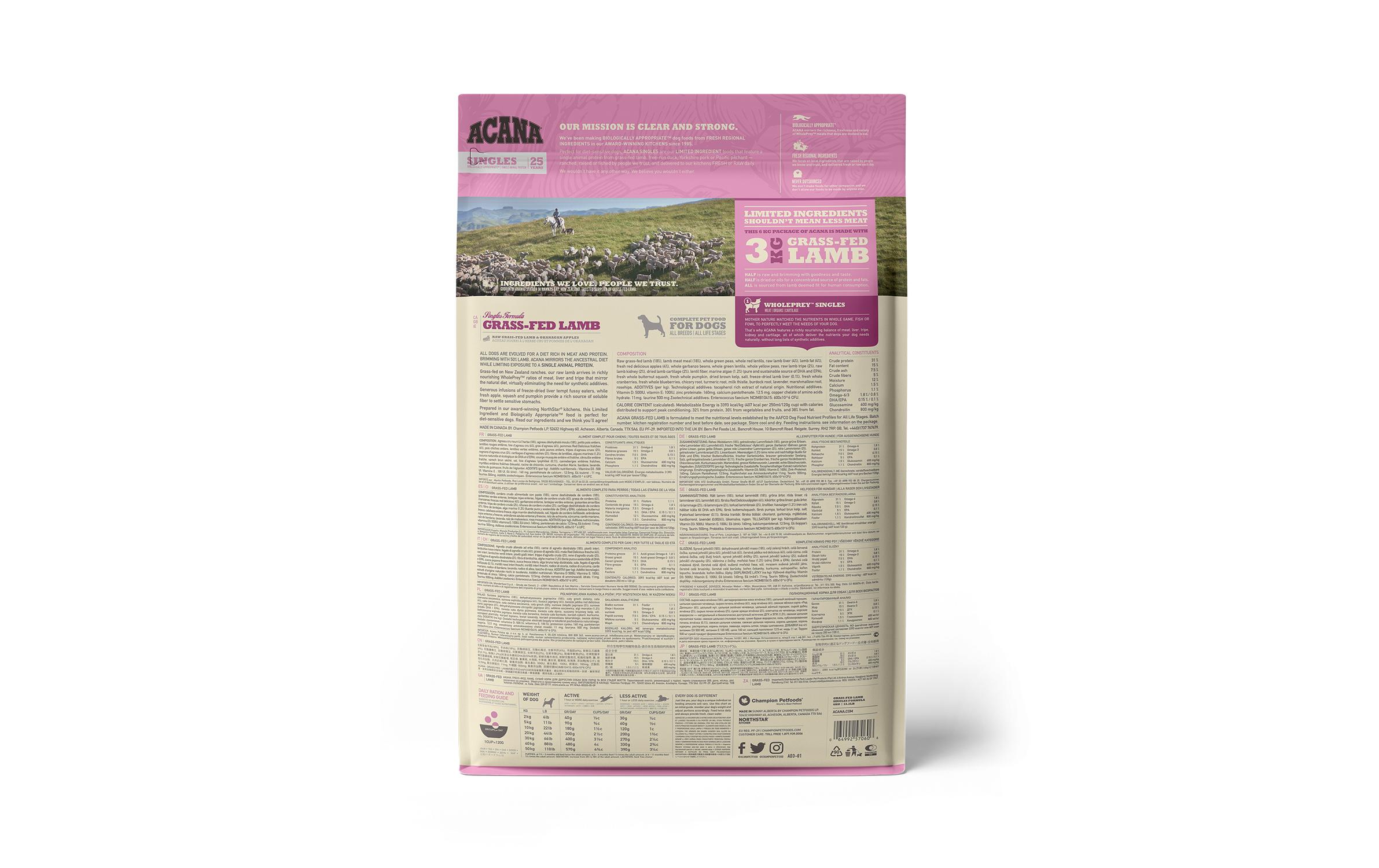 Trockenfutter Singles Grass-fed Lamb Recipe 6 kgTrockenfutter für Hunde aller Rassen und Altersstufen