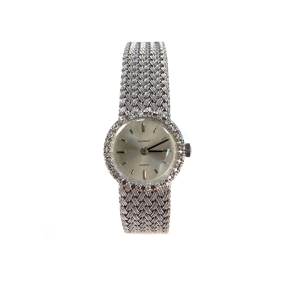 Montre Cortebert d'occasion or 750 blanc diamants 19.5 cm