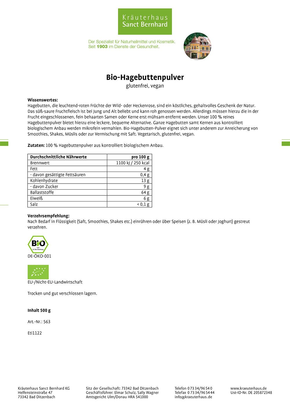 Sanct Bernhard Bio-Hagebutten-Pulver