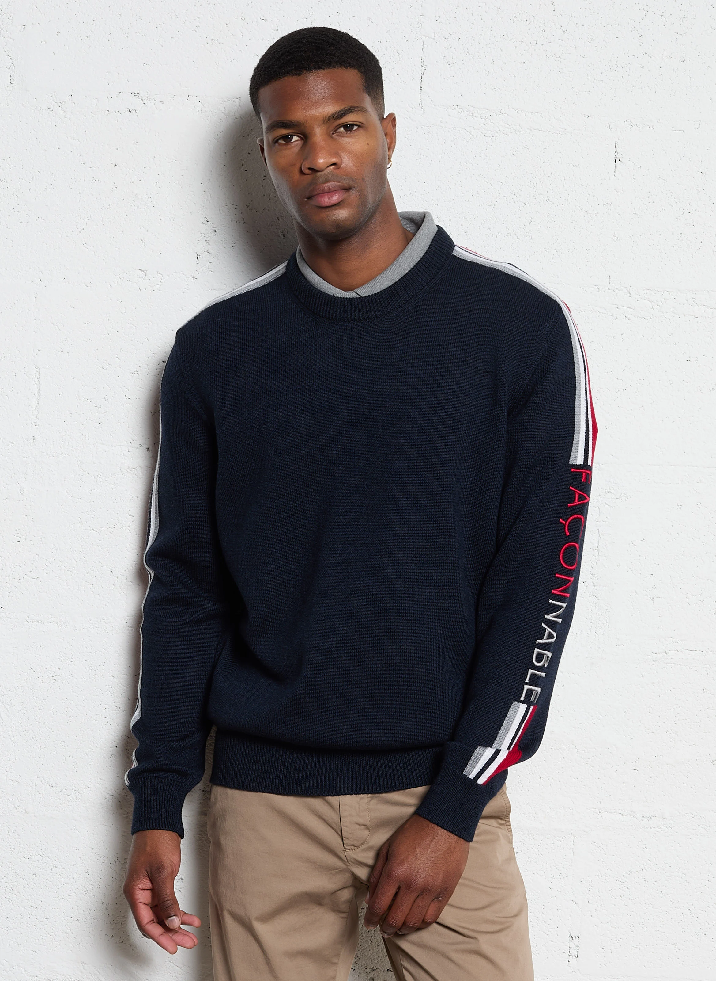 Pull col rond en laine| Bleu