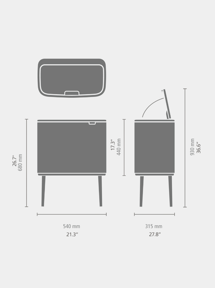 Bo Touch Bin, met 1 binnenemmer, 36 liter - Soft Grey