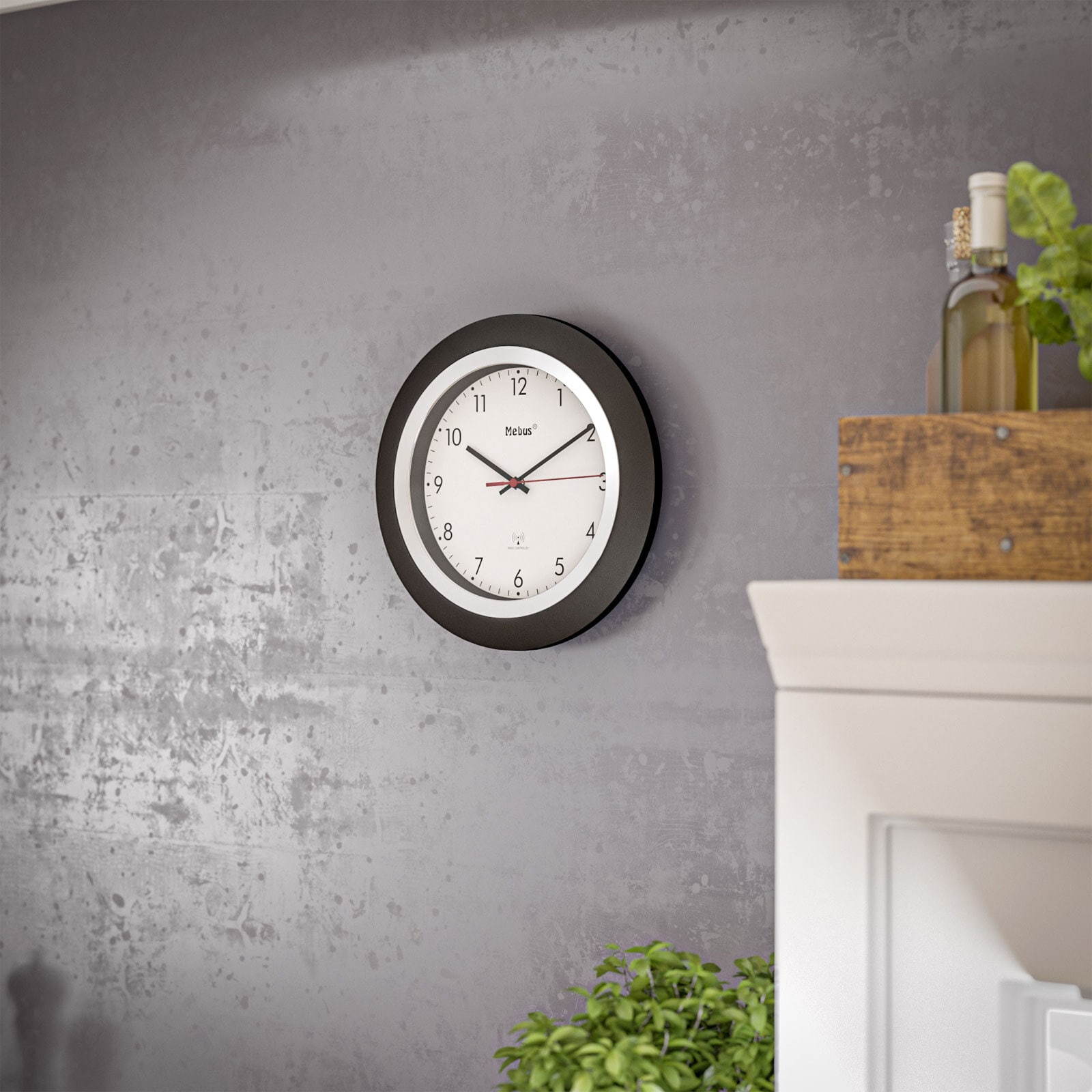 Mebus Funk-Wanduhr 25 cm schwarz