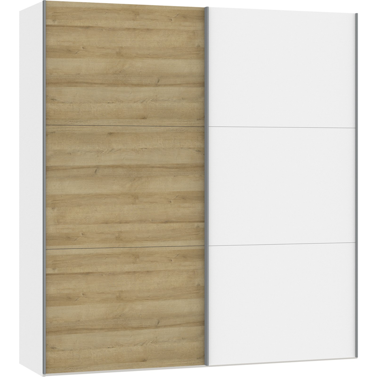 Schwebetürenschrank Schweizer 104 Eiche Natur weiss 253 x 215 x 65 cm, 253 cm