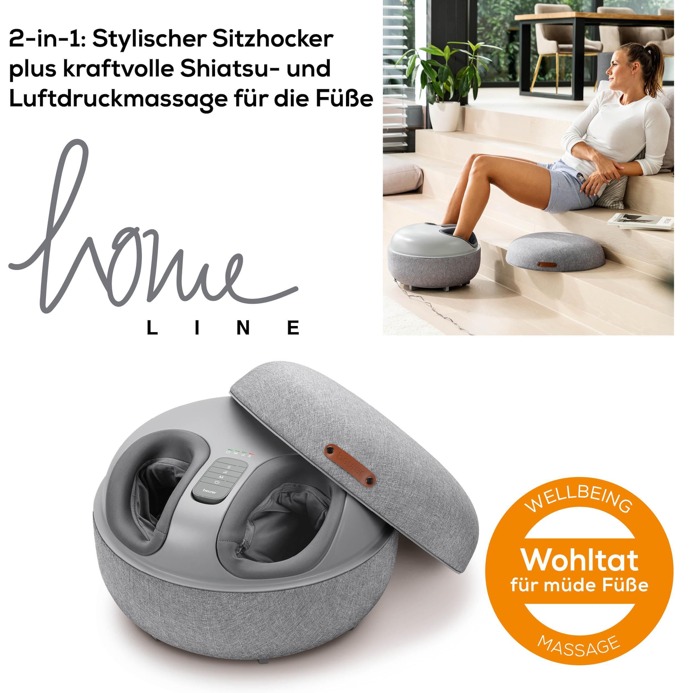 BEURER Shiatsu-Fussmassagegerät »FM 120 2-in-1: stylischer Hocker und Massagegerät« Mit Luftkompressionsmassage und Shiatsu-Massage, inkl. Wärmefunktion