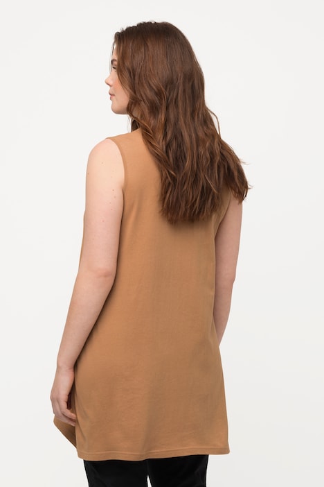 Longtop, Naturfärbung, A-Linie, V-Ausschnitt, ärmellos