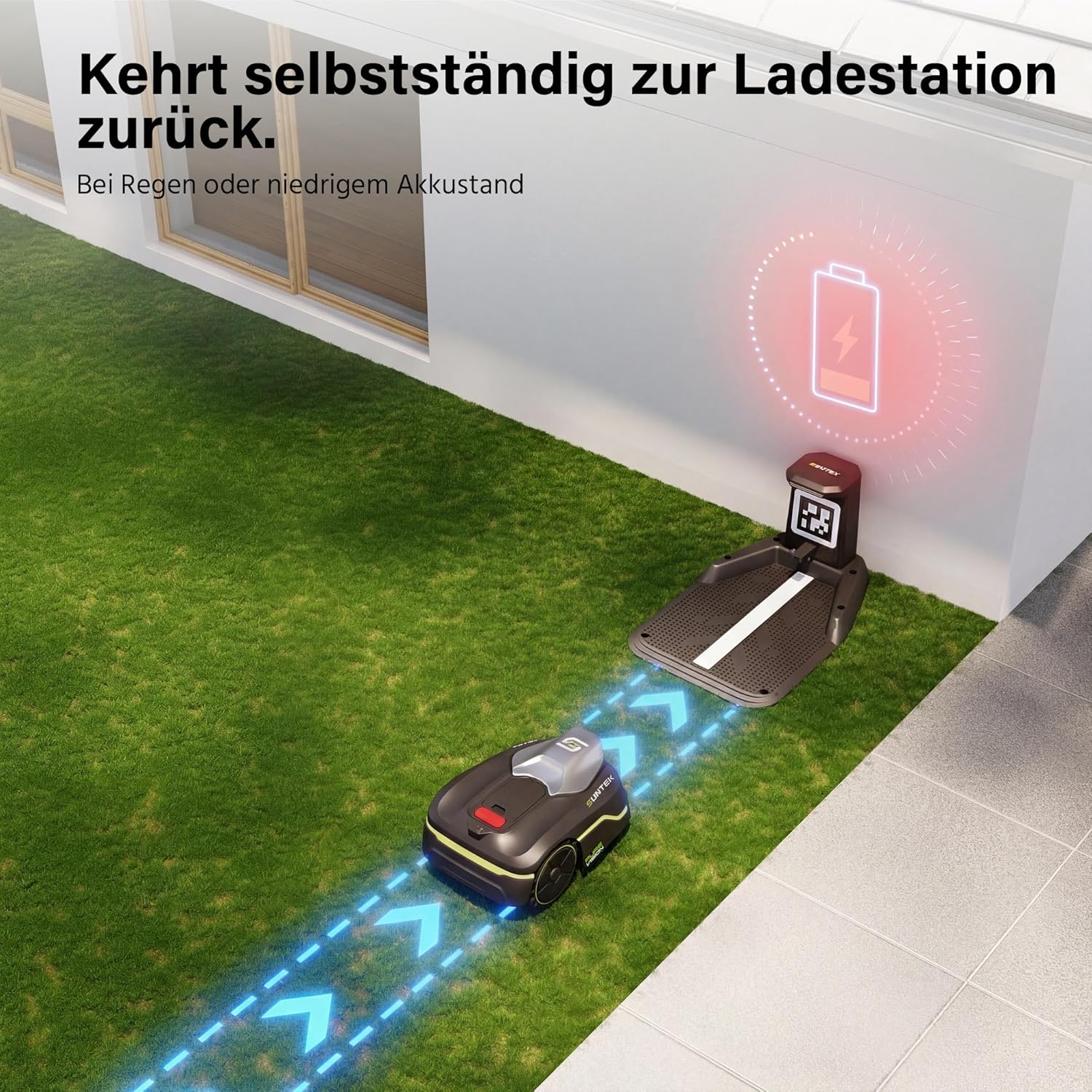 SUNTEK Mähroboter ohne begrenzungskabel AI Vision-Kamera, Rasenmäher Roboter, Max 600 m², Genaue Hindernisvermeidung, IPX5-Wasserschutz, APP Bedienbar