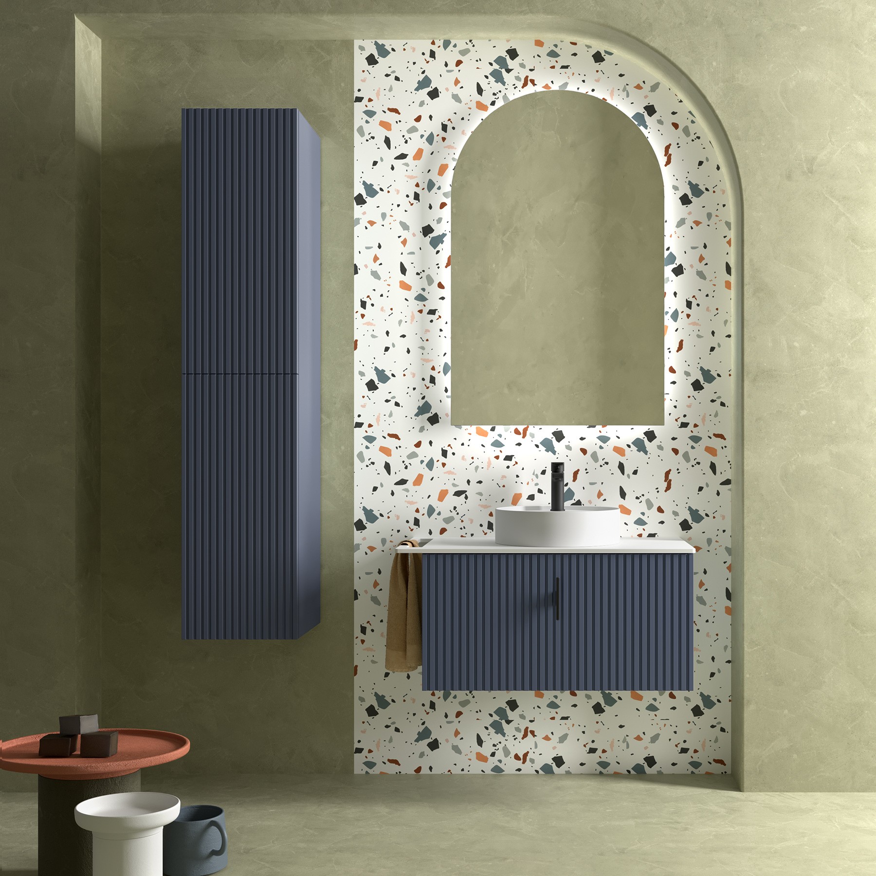 Muebles Raya onderkast ribbelfront 90cm met 1 softclose lade en binnenlade marine blauw