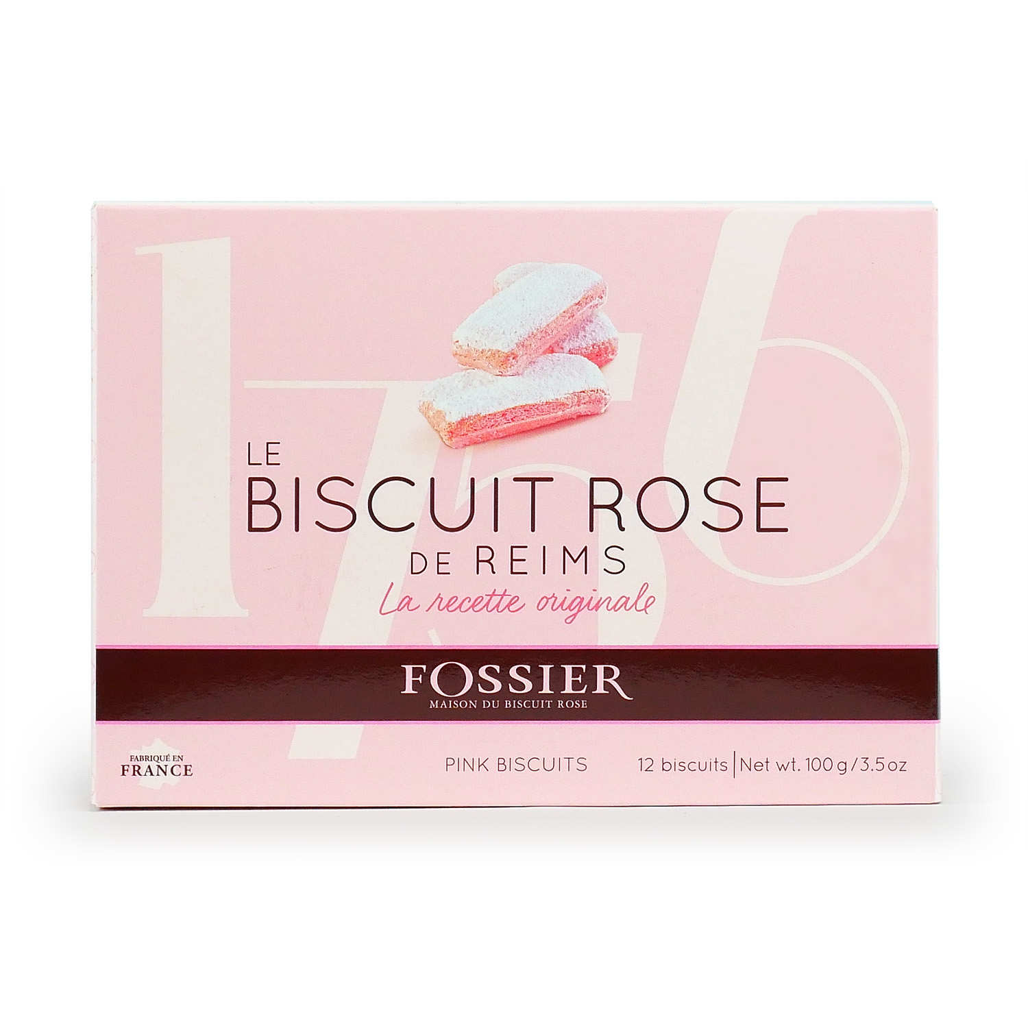 Biscuits roses de Reims dans leur boîte - Maison Fossier