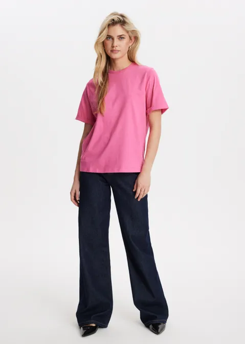 T-shirt met opgerolde mouwen roze (ROS.HOT)