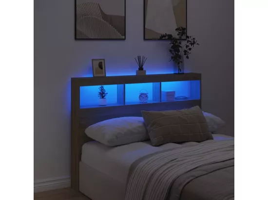 Armoire tête de lit avec LED chêne sonoma 140x17x102