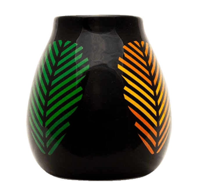 Mate Trinkgefäß Keramik Blätter schwarz