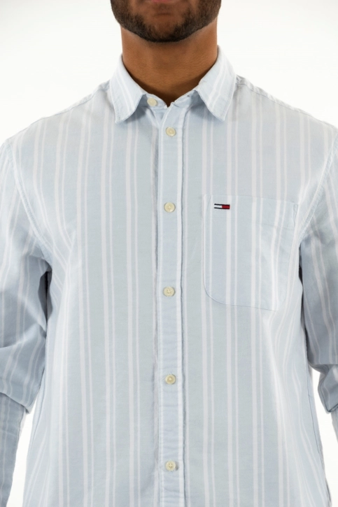 chemise tommy jeans reg oxford c1o breezy blue stripe