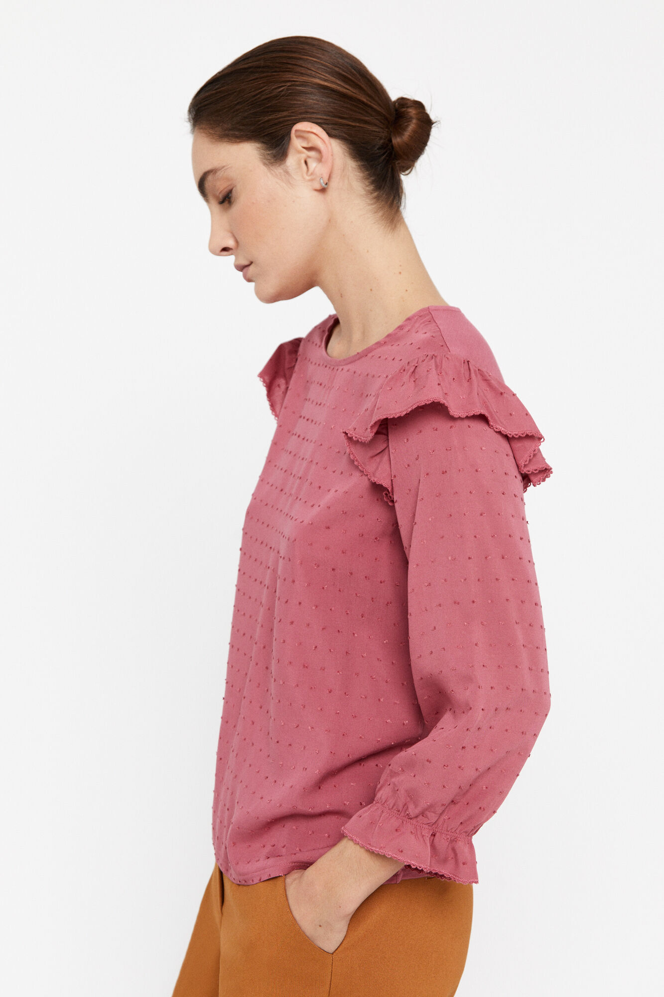 Top com detalhes em penas - Rosa