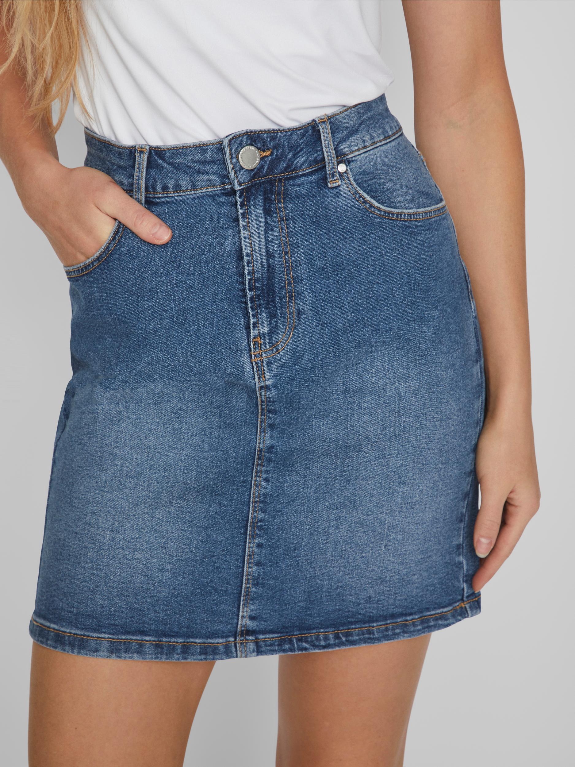 Vila  Vijo RW MBD Denim noos nederdel - Medium Blue Denim
