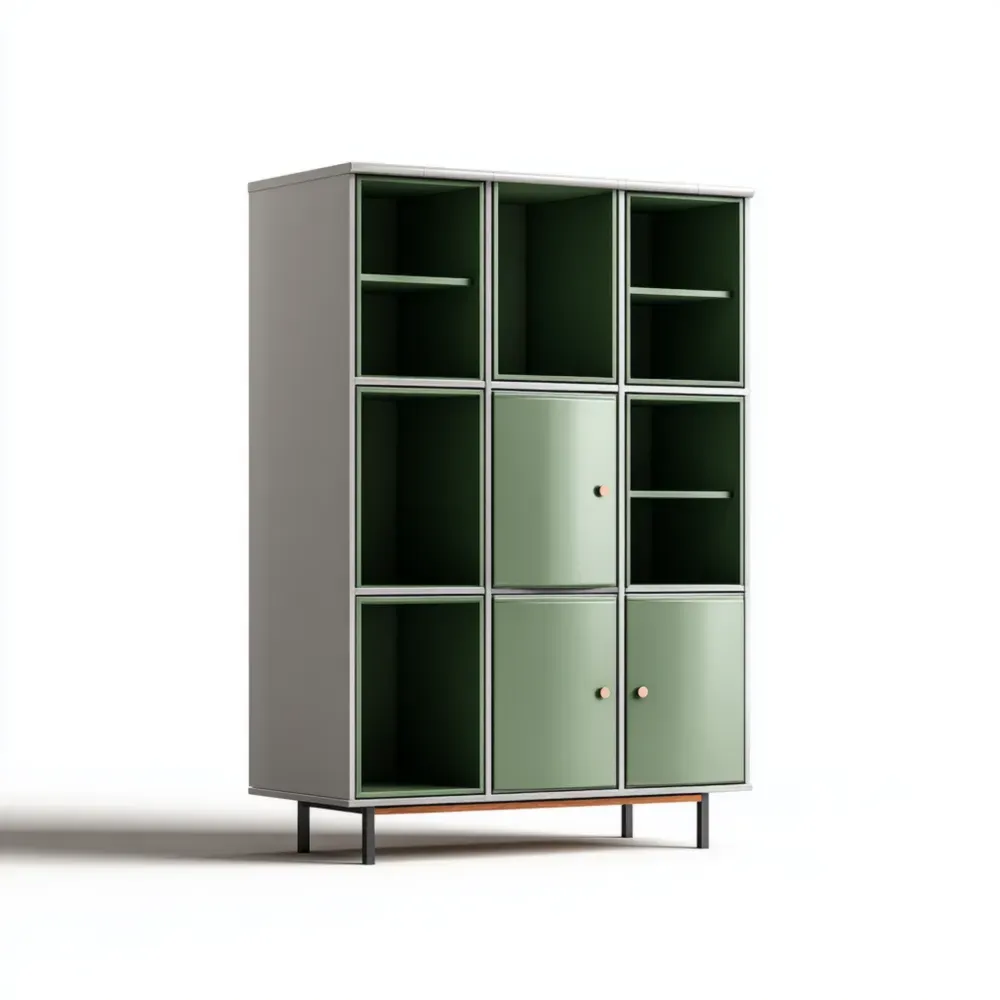 Metallregalsystem mit Türen und Fächern – Grün