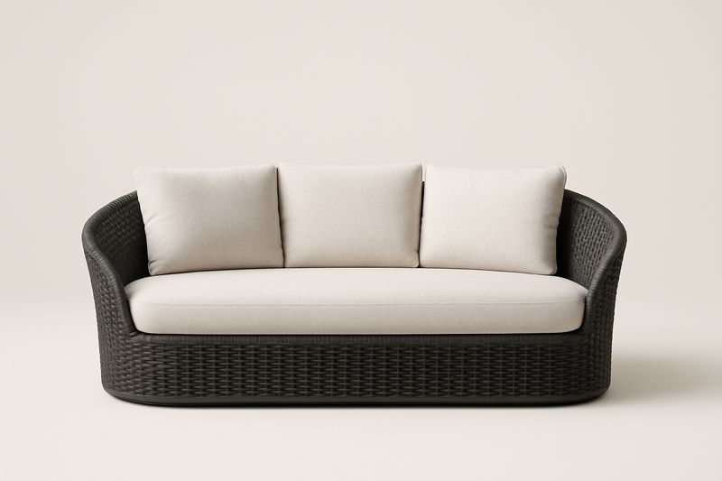 Outdoor-/Garten-Sofa aus PE-Rattan, Schwarz/Beige, Länge200 cm
