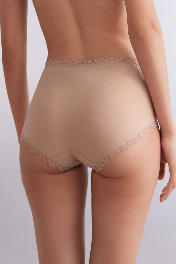 Calças culote de cintura alta em algodão e renda.