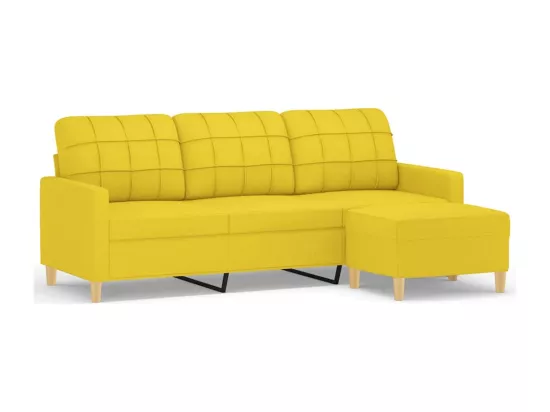 Canapé à 3 places avec repose-pieds Jaune clair 180 cm Tissu