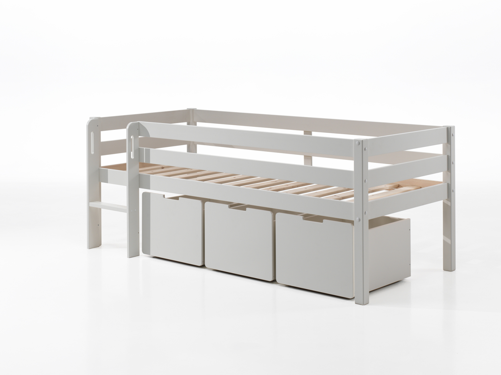 Kojen-Spielbett - weiß - Leiter - Schubkästen - Regal - 90x200 cm