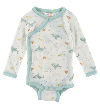 Joha Wickelbody l/ä - Wolle - Off White/Mattblau m. Fisch