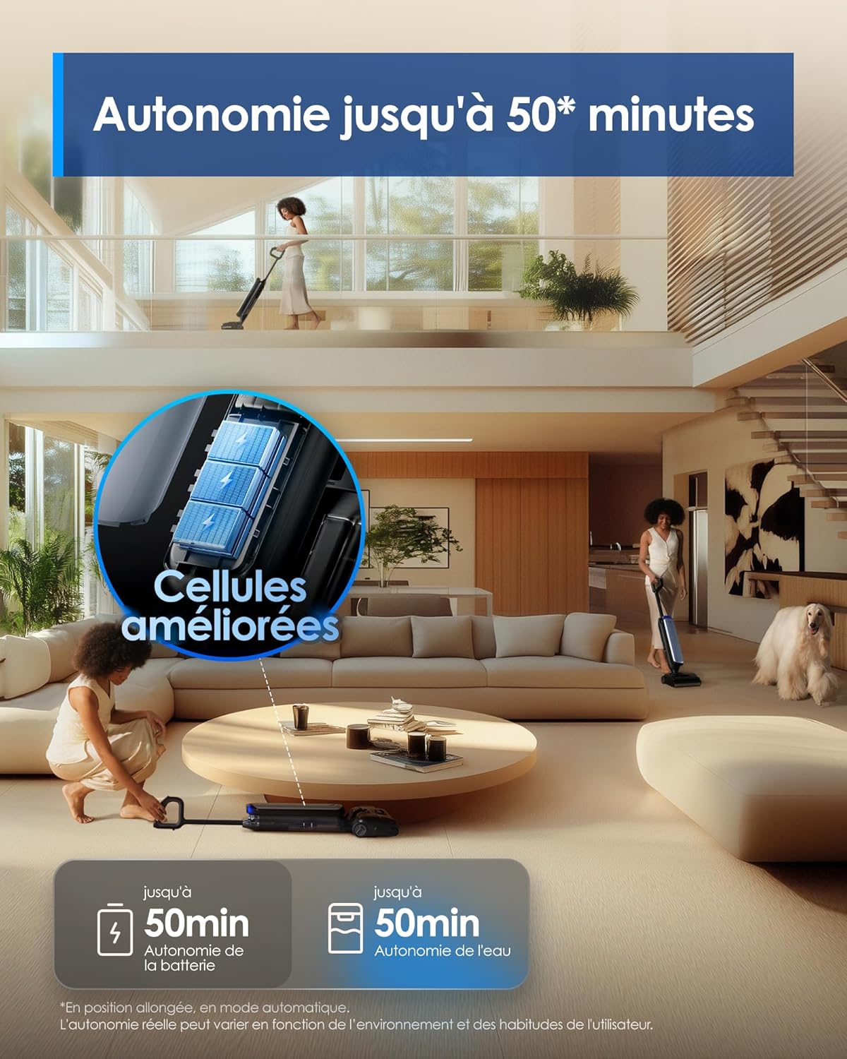 Tineco Floor One S9 Artist Aspirateur Laveur, 22 kPa d'aspiration, 360° SmoothDrive, Design Anti-emmêlement, 50 Min d'autonomie, Nettoyage des Bords des 2 côtés, s'aplatit à 180°, Flashdry à 85°C