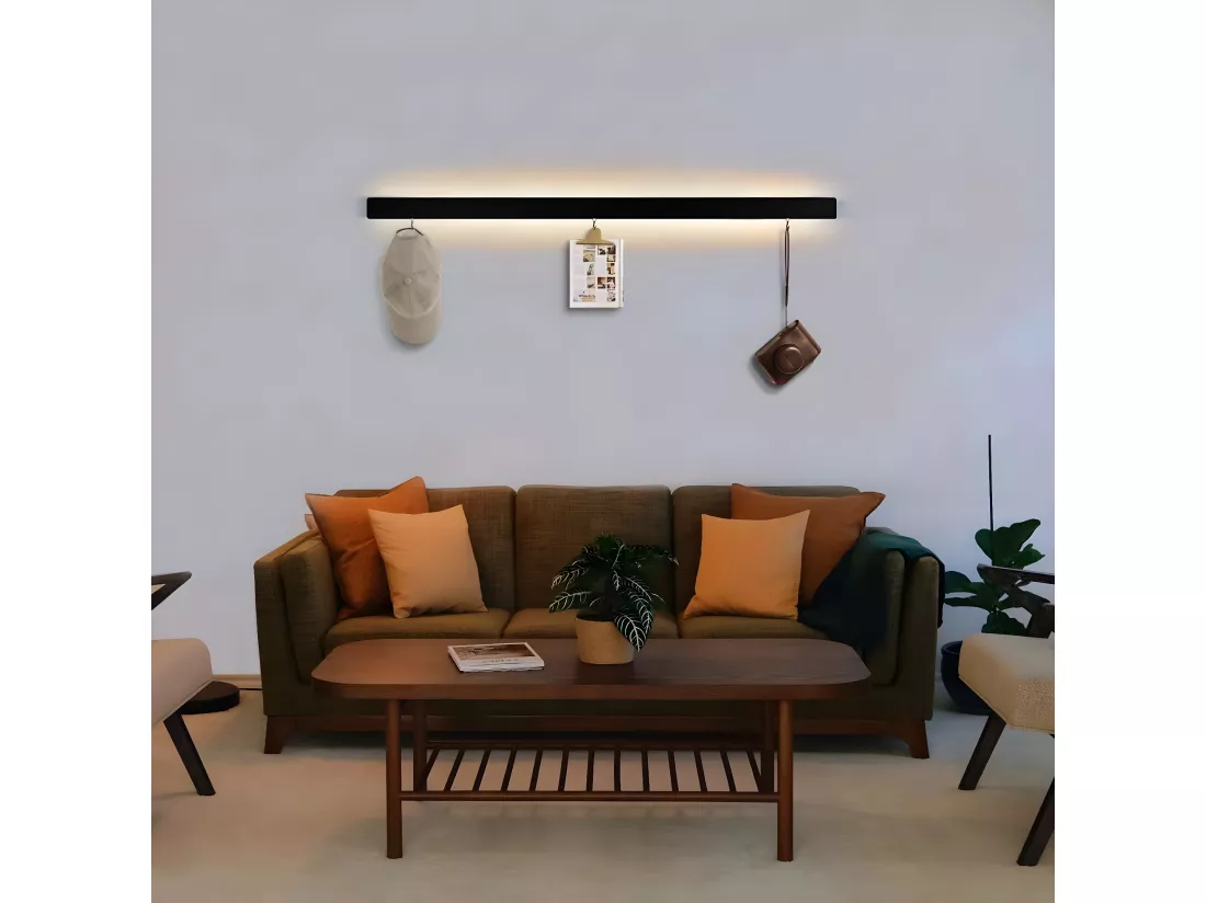 NETTLIFE Applique murale LED Intérieur - Noir 100CM long Lampe de couloir Up Down Lampe de cage d'escalier 37W avec 3 crochets Eclairage mural