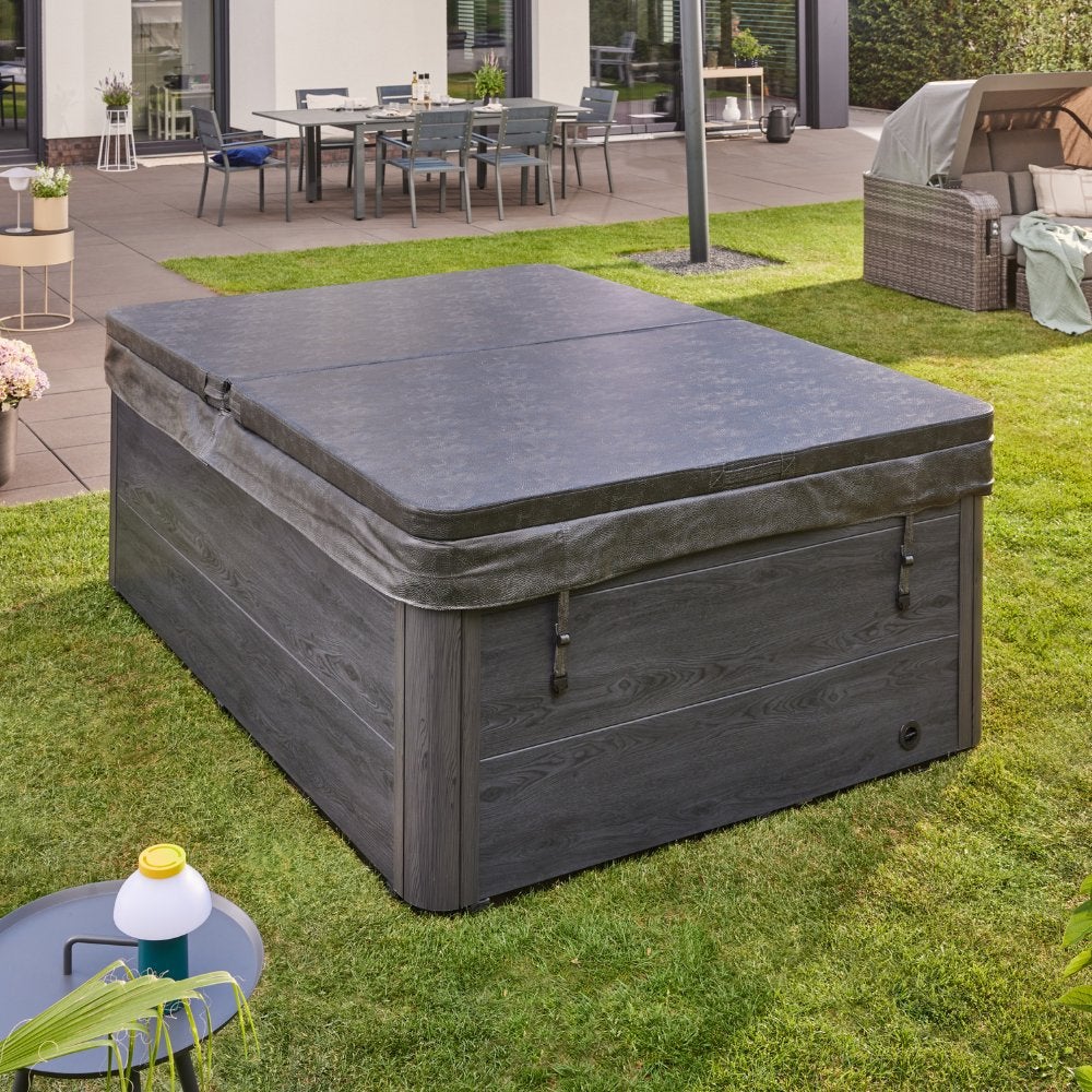 Home Deluxe - Buitenwhirlpool - BLACK MARBLE PLUS Traptreden en thermische afdekking - Afmetingen 210 x 160 x 85 cm - Incl. verwarming, 27 massagestralen en 9 lampen | Buitenwhirlpool voor 3 personen