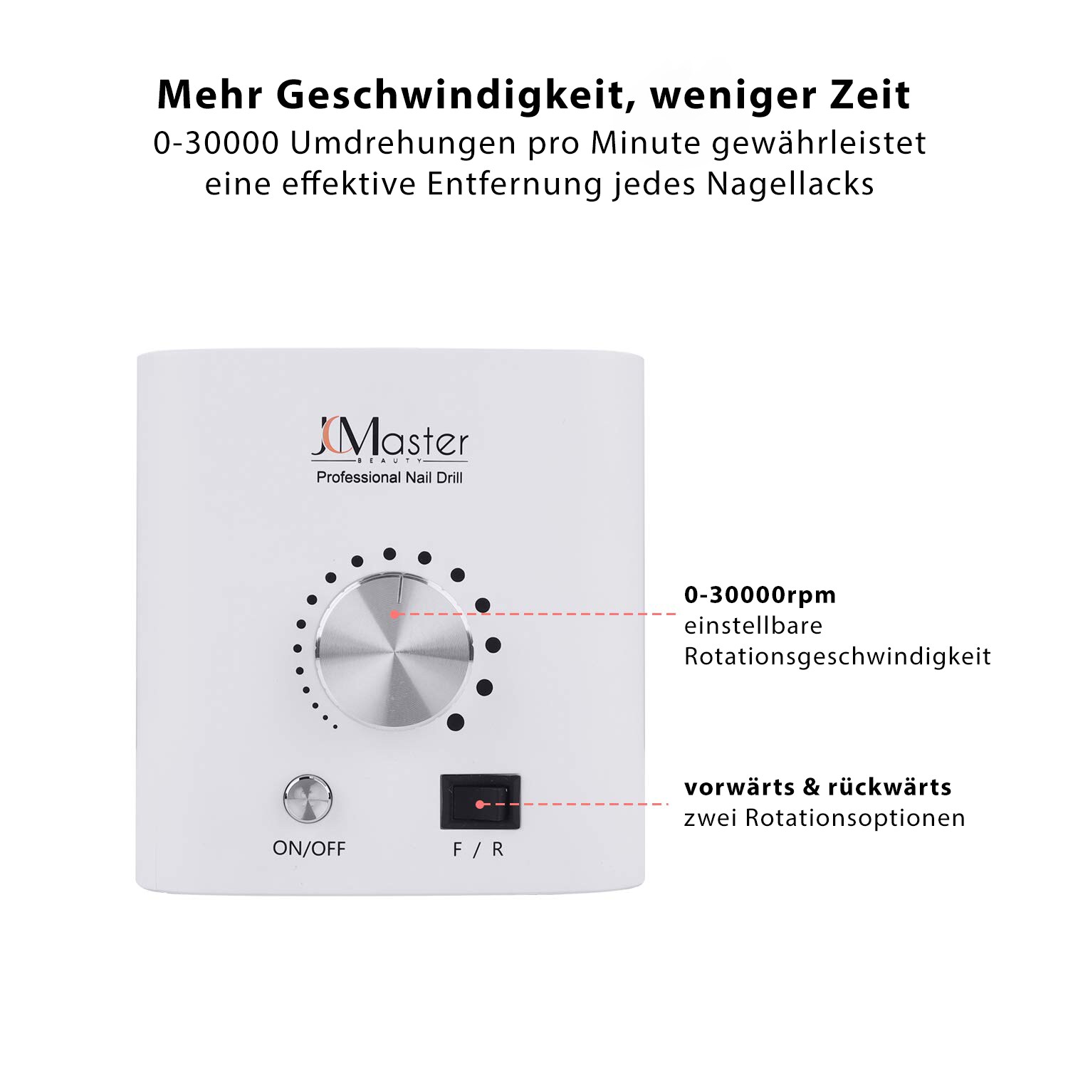 JCMaster Professioneller Nagelfräser 30.000 U/min Verbesserte Elektrische Nagelfeile für Nagelpflege, leistungsstarke Maniküre Pediküre Gerät zur Entfernung von Nagellack/Nägelgel/Nagelhaut