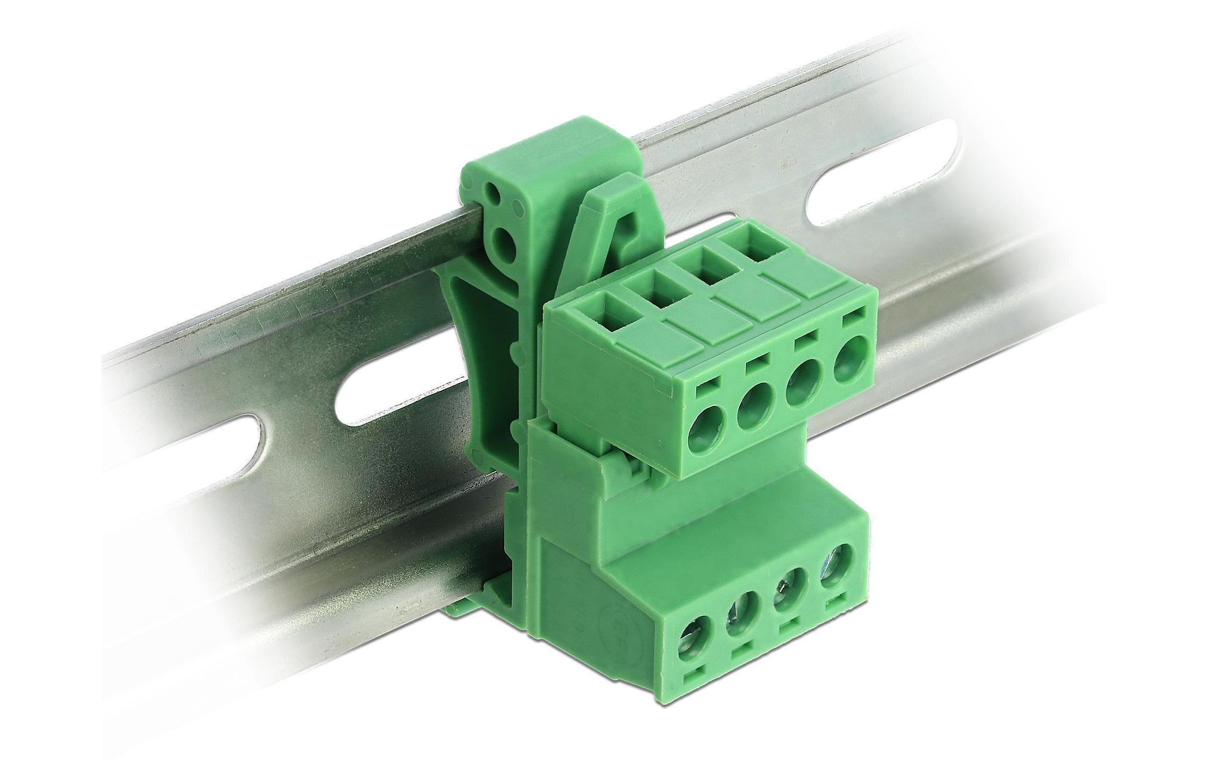 4 Pin, 5.08 mm Rastermass gewinkeltDelock Terminalblock Set für Hutschienen 4 Pin mit Rastermass 5.08 mm gewinkelt