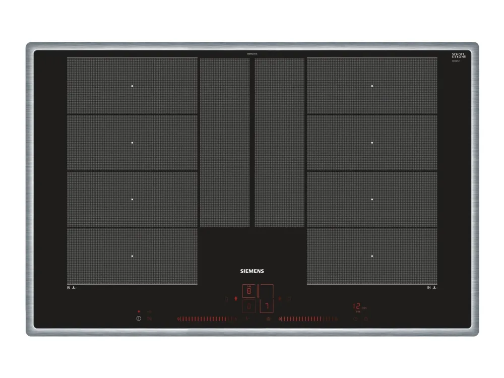Siemens iQ700 EX845LYC1E - Induktions kogeplade - 4 plader - Niche - bredde: 78 cm - dybde: 50 cm - med rustfrit stål-pynt - sort/rustfrit stål